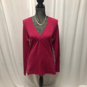 Take Out Sweater Womens Size Large Lux Pink Fuchsia V Neck Long Sleeve NEW